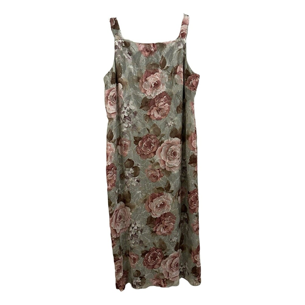 VTG Helene Blake Sz 14 Mint Green Pink Floral Long Dress Sleeveless Square Neck